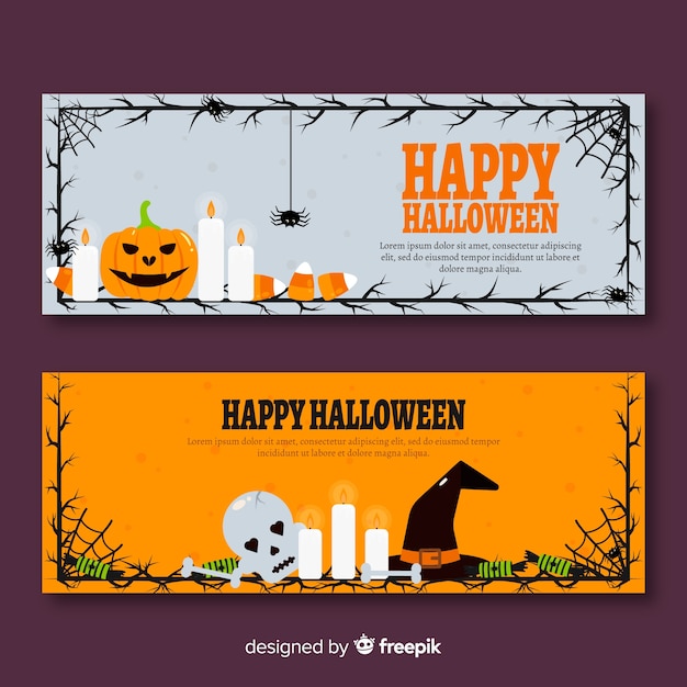 Klassische halloween-banner mit flachem design