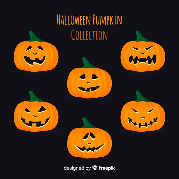 Klassische Halloween-Kürbissammlung mit flachem Design