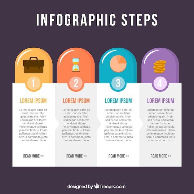 Klassische infografische schritte mit flachem design