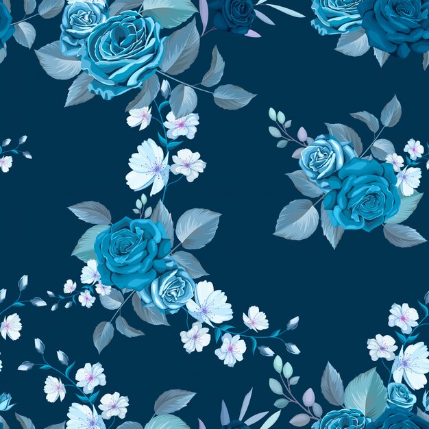 Klassisches blaues nahtloses Muster mit Blumen