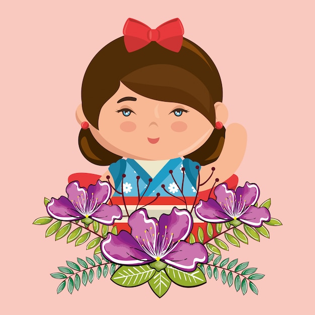 kleines japanisches Mädchen kawaii mit Blumencharakter