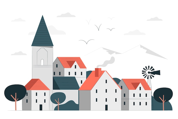 Kostenlose Vektor kleinstadtkonzeptillustration