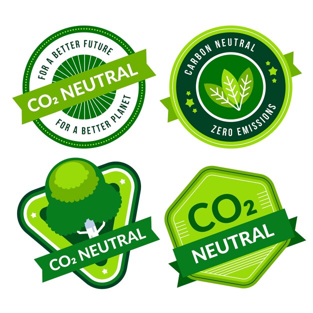 Klimaneutrale Etiketten und Stempel im flachen Design