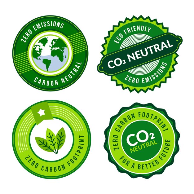 Klimaneutrale Etiketten und Stempel im flachen Design