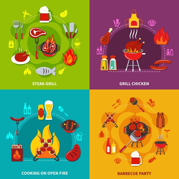 Kochen auf offenem Feuer-Steak-Grill und Grill chiken auf Grillparty