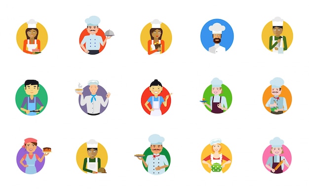 Kostenloser Vektor kochen menschen icon-set