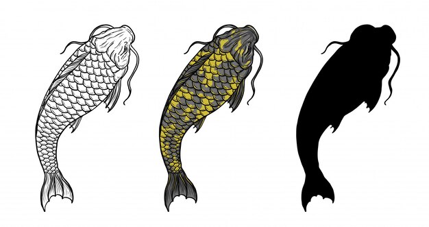 Koi Fisch Tattoo Von Hand Zeichnen Premium Vektor