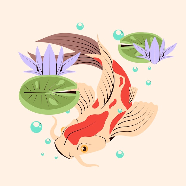 Koi-Fischillustration des flachen Designs