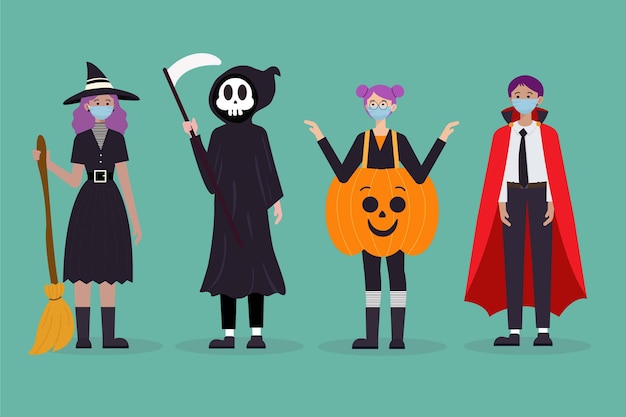 Kollektion flacher Halloween-Kostüme