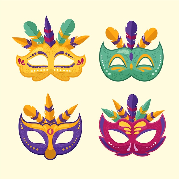 Kollektion flacher venezianischer Karnevalsmasken