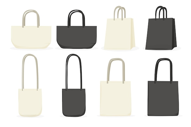 Kollektion von Stofftaschen im flachen Design