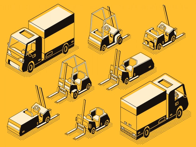 Kostenloser Vektor kommerzielle transport- und hydraulische lademaschinen black line art