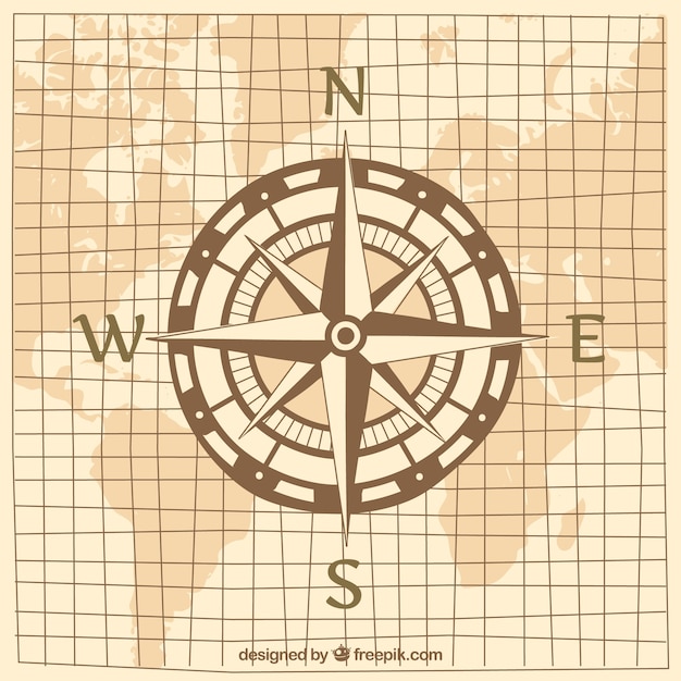 Kompass design auf weltkarte Premium Vektoren