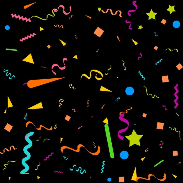 Konfetti-konzept-design-vorlage urlaub happy day black background celebration vector illustration