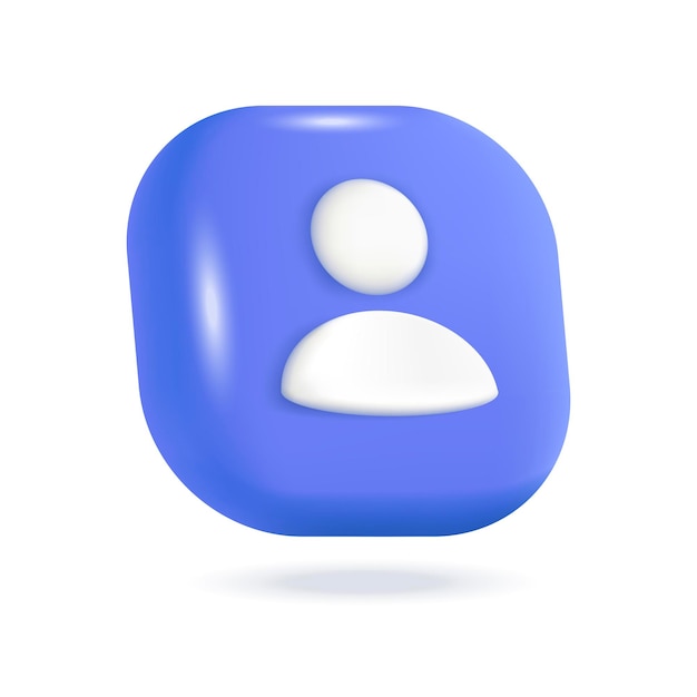 Kontakt-Symbol 3D-Vektor-Illustration. Blaue Schaltfläche mit Benutzerprofil-Symbole für Netzwerk-Websites oder Apps im Cartoon-Stil, isoliert auf weißem Hintergrund. Online-Kommunikation, digitales Marketing-Konzept