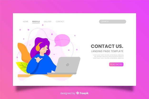 Kostenloser Vektor kontaktieren sie uns landingpage mit charakter