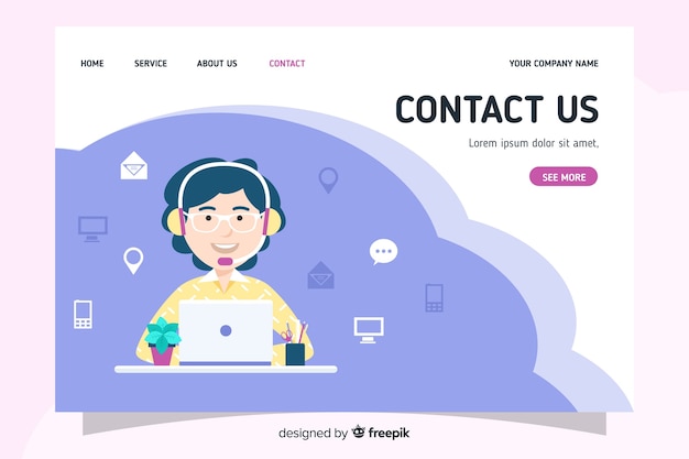 Kontaktieren sie uns landingpage mit flachem design