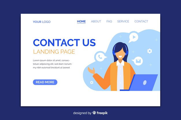 Kontaktieren Sie uns Landingpage mit lächelndem Charakter
