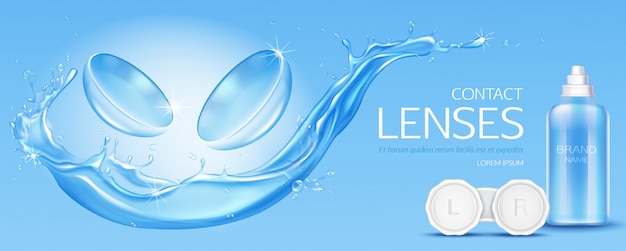 Kontaktlinsen Und Losungsflasche Banner Kostenlose Vektor