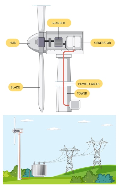 Kostenloser Vektor konzept zur stromerzeugung von windkraftanlagen