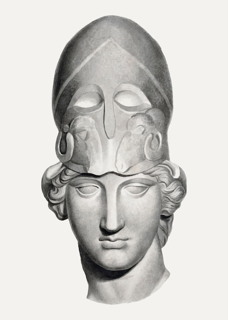 Kopf mit einer Helm-Vintage-Illustration, remixed aus dem Artwork von John Flaxman