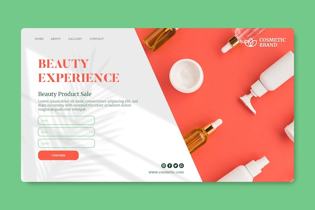 Kostenloser Vektor kosmetische landingpage-vorlage