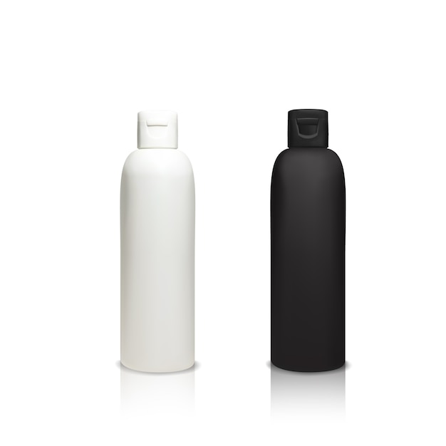 Kosmetische Plastikflaschenillustration von realistischen 3d Behältern für Duschgel, Shampoo
