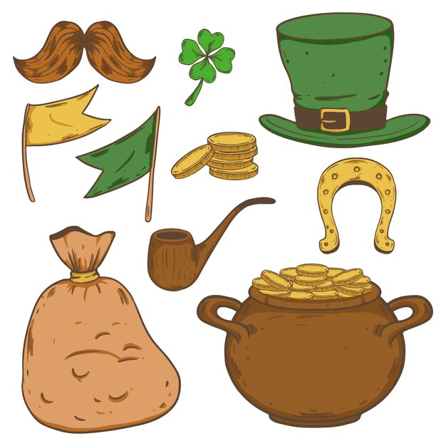 Kreativ gezeichnete st. Patrick's Day Elemente Pack