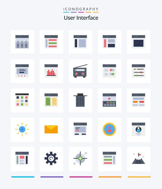 Kostenloser Vektor kreative benutzeroberfläche 25 flaches icon-paket, z. b. benutzeroberfläche der seitenleiste für die kommunikation mit schiebereglern