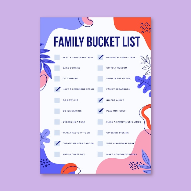 Kostenloser Vektor kreative familien-bucket-list im flachen design