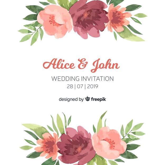 Kreative Hochzeitseinladungsschablone mit Aquarellpfingstrosenblumen