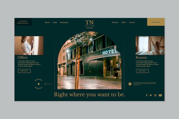 Kostenloser Vektor kreative hotel-landingpage mit foto