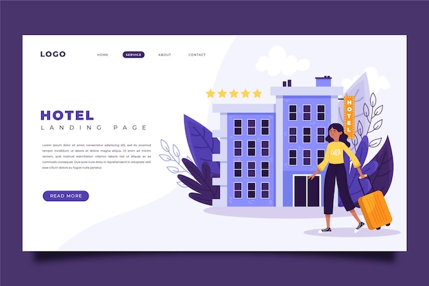 Kreative hotel-landingpage mit illustration