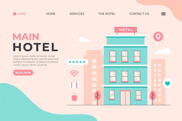 Kostenloser Vektor kreative hotel-landingpage mit illustration