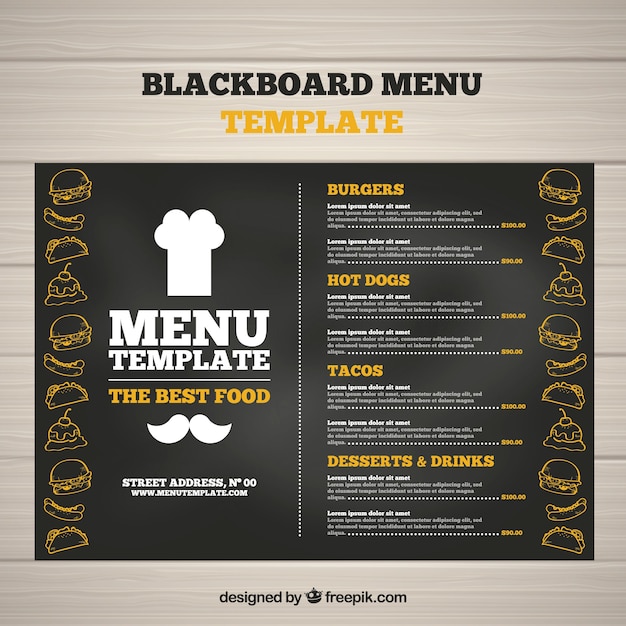 Kostenloser Vektor kreative menüschablone in der tafelart