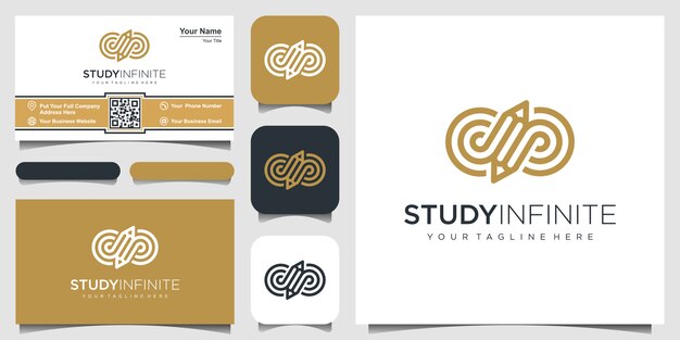 Kreative Symbol Unendlichkeit Mit Bleistift Konzept Logo Inspiration Und Visitenkarten Design Premium Vektor