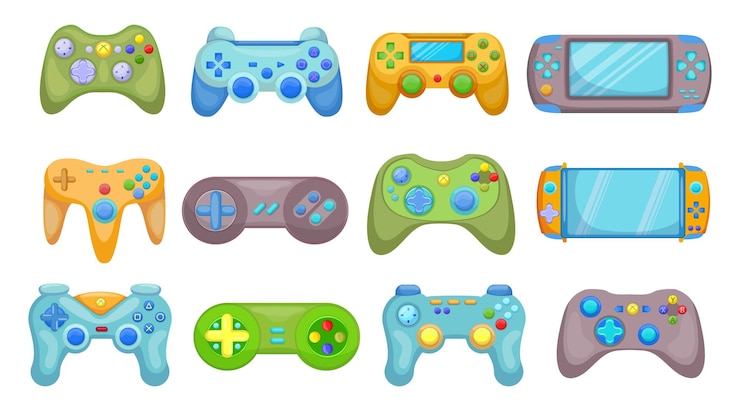 Kostenlose Vektor kreative videospiel-controller flache bilder eingestellt