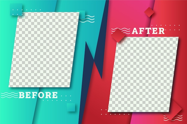 Kostenloser Vektor kreative vorher-nachher-hintergrundvorlage