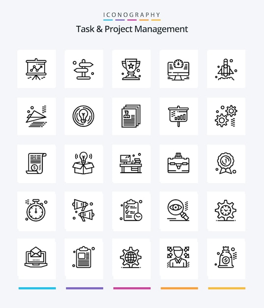 Kreatives Aufgaben- und Projektmanagement 25 OutLine-Symbolpaket, z. B. Zeitcomputer-Navigationsbecher