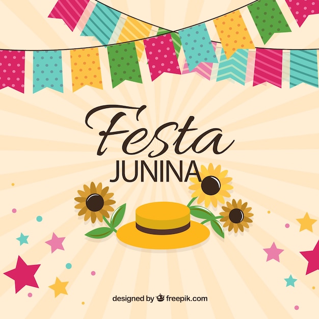 Kostenloser Vektor kreatives buntes festa junina hintergrunddesign