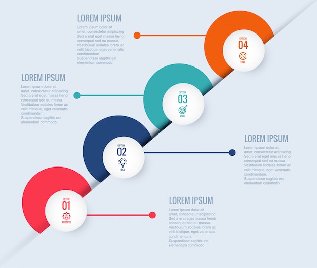 Kostenloser Vektor kreatives kreiskonzept der infographic-designschablone mit vier schritten