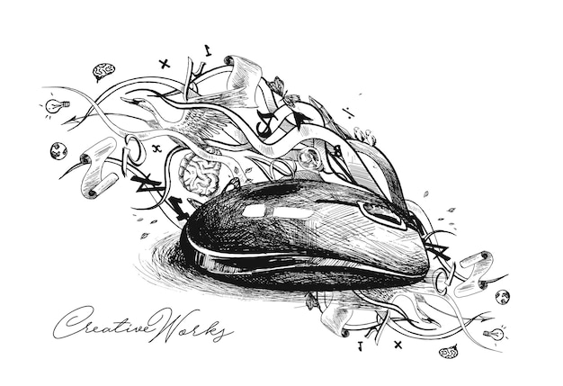 Kreatives mausdesign-illustrationskonzept für kreative arbeit hand gezeichnete skizzen-vektorillustration