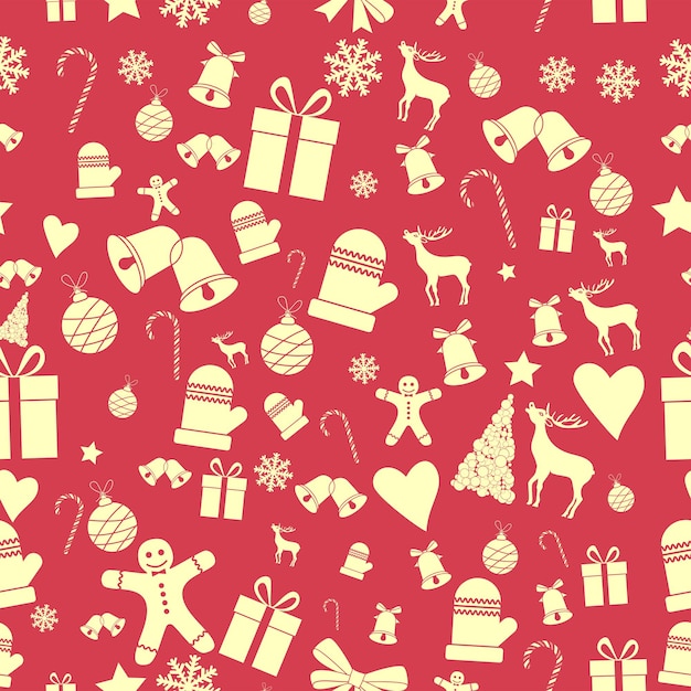 Kreatives nahtloses weihnachtsmuster wunderschönes rotes retro stilisiertes banner vektor