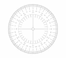 Kostenloser Vektor kreisförmiges winkelmessergitter zum messen von graden messen der runden skala kreisförmige metereinteilung von 0 bis 360 grad