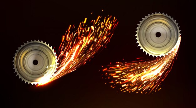 Kreissägeblätter mit Funken, Metallfeuer
