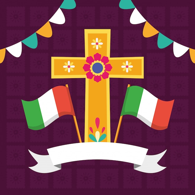 Kreuz und flaggen für viva mexico
