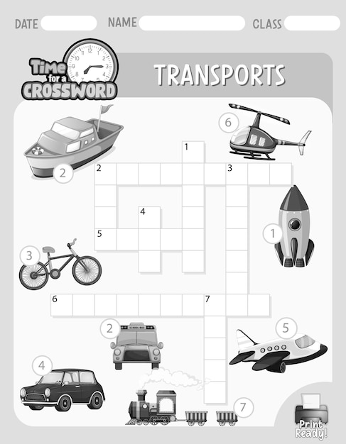 Kreuzworträtsel-Spielvorlage zum Thema Transport