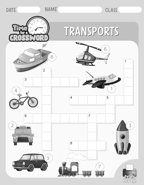 Kreuzworträtsel-spielvorlage zum thema transport