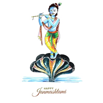 Krishna janmashtami digitales kunstillustrationskartendesign