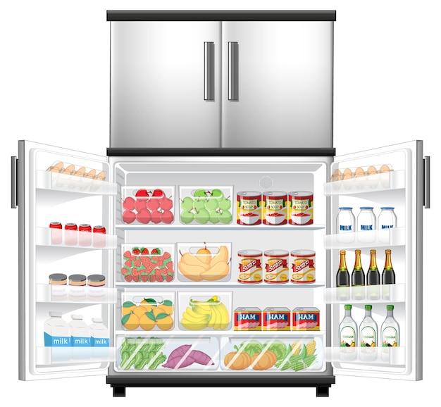 Kostenloser Vektor kühlschrank mit viel essen